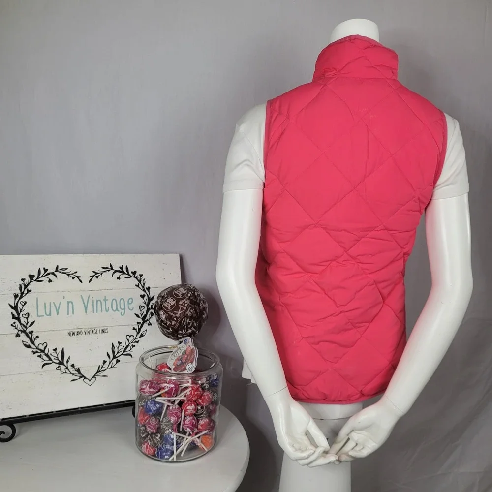 J.Crew Excursion Quilted Puffer Vest Pink XXS Gold Zip‎ Diamond Pattern